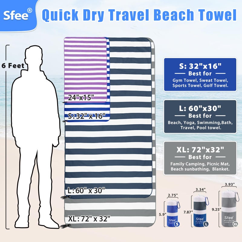 Sfee 2 in 1 Microfiber Oversized Beach Towel, Quick Dry Towel Travel Towel Camping Towel Super Absorbent Compact Lightweight Sports Gym Towels for Beach,Gym, Hiking, Pool, Backpacking, Bath, Yoga - Image 4